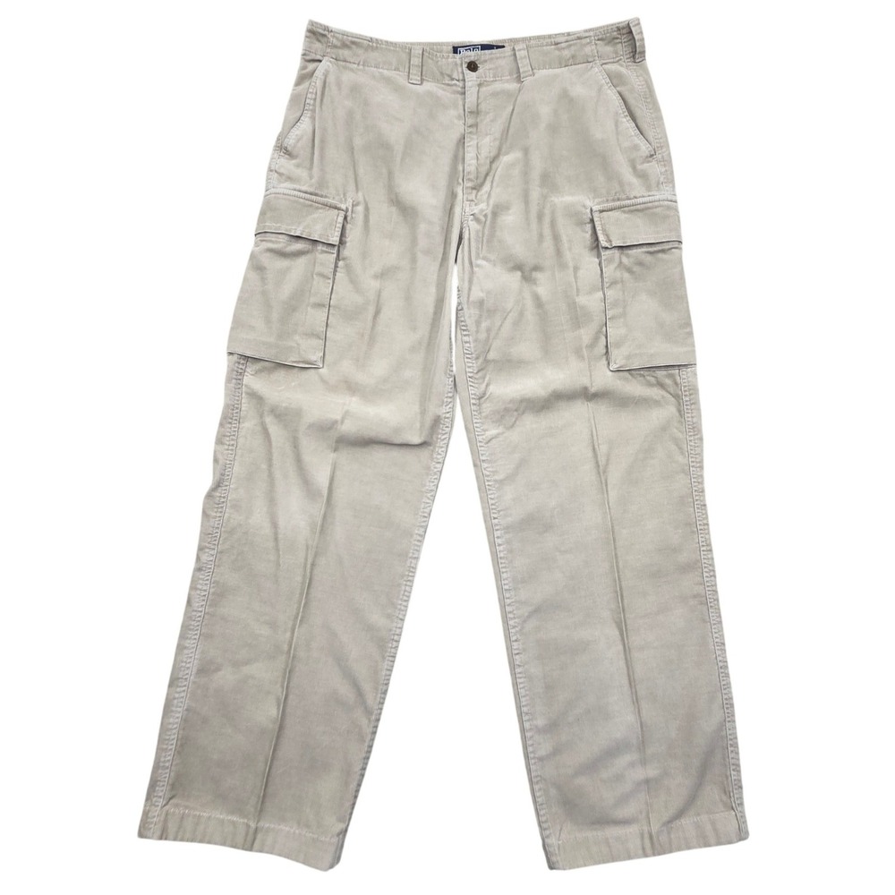 VTG Polo‎ Ralph Lauren Corduroy Cargo Pants Beige Mens 36x33 Baggy